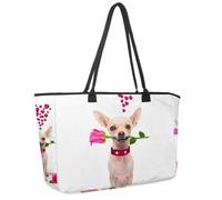 Grande borsa da spiaggia da donna, chihuahua con rosa, borsa da viaggio con tasche, borsa a tracolla impermeabile, Multicolore 1., 14.5x20.8x5.5in/37x53x14cm