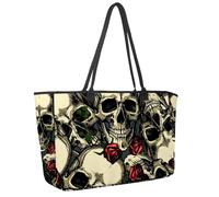 Grande borsa da spiaggia da donna, con teschi del giorno dei morti, motivo rose rosse, borsa da viaggio con tasche, borsa a tracolla impermeabile, Multicolore 1., 14.5x20.8x5.5in/37x53x14cm