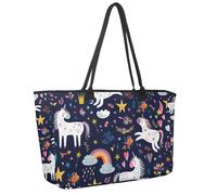 Grande borsa da spiaggia da donna, con unicorni, arcobaleno, stella, corona, fiori, cuore, borsa da viaggio con tasche, borsa a tracolla impermeabile, Multicolore 1., 14.5x20.8x5.5in/37x53x14cm