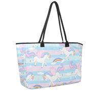 Grande borsa da spiaggia da donna, con unicorno, blu, rosa, ali di capelli, arcobaleno, borsa da viaggio con tasche, borsa a tracolla impermeabile, Multicolore 1., 14.5x20.8x5.5in/37x53x14cm