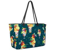 Grande borsa da spiaggia da donna, graziosa borsa a tracolla impermeabile con tasche per la famiglia di polli, canta, mangiare, ballare, Multicolore 11, 14.5x20.8x5.5in/37x53x14cm