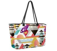 Grande borsa da spiaggia da donna, graziosa borsa a tracolla impermeabile con tasche per la famiglia di polli, canta, mangiare, ballare, Multicolore 5., 14.5x20.8x5.5in/37x53x14cm