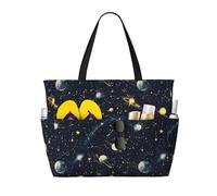 Grande borsa da spiaggia da donna, resistente alla sabbia, blu navy, stampa cielo stellato, estiva, lavoro, viaggi, borsa tote con cerniera