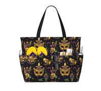 Grande borsa da spiaggia da donna, resistente alla sabbia, con stampa con motivo in maschera, estiva, lavoro, viaggi, con cerniera