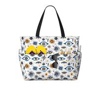 Grande borsa da spiaggia da donna, resistente alla sabbia, con stampa occhi azzurri, estiva, lavoro, viaggi, con cerniera