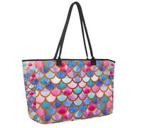 Grande borsa da spiaggia da donna, Sea Life Onde, conchiglie, coralli, pesci tropicali, borsa da viaggio con tasche, borsa a tracolla impermeabile, Multicolore 2., 14.5x20.8x5.5in/37x53x14cm