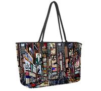 Grande borsa da spiaggia da donna, Street Times Square Travel Tote con tasche borsa a tracolla impermeabile, Multicolore 1., 14.5x20.8x5.5in/37x53x14cm
