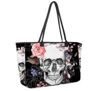 Grande borsa da spiaggia da donna, teschio, fiori, giorno dei morti, borsa da viaggio con tasche, borsa a tracolla impermeabile, Multicolore 1., 14.5x20.8x5.5in/37x53x14cm