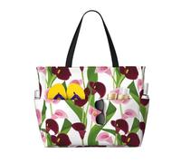 Grande borsa da spiaggia impermeabile a prova di sabbia - Calla Lily Flowers No.1002 carino borsa da spiaggia da donna con cerniera