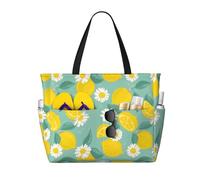 Grande borsa da spiaggia impermeabile a prova di sabbia, con fiori di camomilla e limoni, graziose borse da spiaggia da donna con cerniera