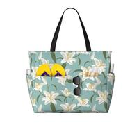 Grande borsa da spiaggia impermeabile a prova di sabbia, fiori di giglio n. 1023, borsa da spiaggia da donna con cerniera