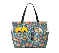 Grande borsa da spiaggia impermeabile a prova di sabbia - volpi e uccelli nella foresta carino borsa da spiaggia da donna con cerniera
