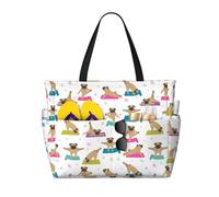 Grande borsa da spiaggia impermeabile a prova di sabbia - Yoga Dogs Poses Cute Beach Tote Bag per donne con cerniera