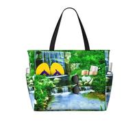 Grande borsa da spiaggia impermeabile con stampa a cascata che scorre verso il basso, da donna, con cerniera e tasche, borsa pieghevole per viaggi, piscina, shopping, vacanze, palestra