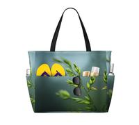 Grande borsa da spiaggia impermeabile con stampa a stelo verde, da donna, con cerniera e tasche, borsa pieghevole per viaggi, piscina, shopping, vacanze, palestra
