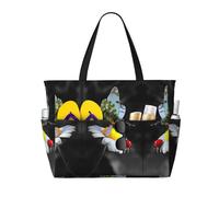 Grande borsa da spiaggia impermeabile con stampa di coccinelle e farfalle, da donna, con cerniera e tasche, borsa pieghevole per viaggi, piscina, shopping, vacanze, palestra