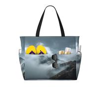 Grande borsa da spiaggia impermeabile con stampa nuvola e nebbia, con cerniera e tasche, borsa pieghevole per viaggi, piscina, shopping, vacanze, palestra