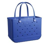 Grande borsa da spiaggia in gomma, borsa da viaggio impermeabile, da donna, lavabile, elegante borsa per la spesa in gomma, con fori, per sport, mercato, piscina, Blu puro, vedi descrizione