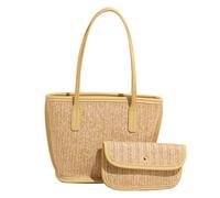 Grande borsa da spiaggia in paglia da donna, in tessuto, estiva, con piccola borsa, elegante borsa a tracolla per viaggi e vacanze, Giallo S, 340.00x166.00x280.00mm