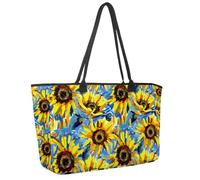 Grande borsa da spiaggia per donne, campo estivo girasoli modello acquerello borsa da viaggio con tasche borsa a tracolla impermeabile, Multicolore 1., 14.5x20.8x5.5in/37x53x14cm