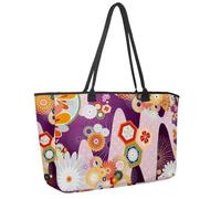 Grande borsa da spiaggia per donne, cultura giapponese fiori colorati motivo floreale borsa da viaggio con tasche borsa a tracolla impermeabile, Multicolore 1., 14.5x20.8x5.5in/37x53x14cm