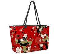 Grande borsa da spiaggia per donne, cultura giapponese fiori colorati motivo floreale borsa da viaggio con tasche borsa a tracolla impermeabile, Multicolore 2., 14.5x20.8x5.5in/37x53x14cm