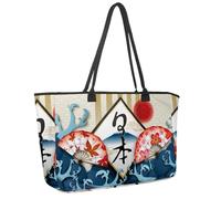 Grande borsa da spiaggia per donne, cultura giapponese fiori colorati motivo floreale borsa da viaggio con tasche borsa a tracolla impermeabile, Multicolore 10., 14.5x20.8x5.5in/37x53x14cm