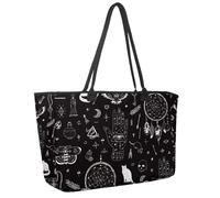 Grande borsa da spiaggia per donne, Halloween Magic Attributes Animals Travel Tote con tasche impermeabile borsa a tracolla, Multicolore 1., 14.5x20.8x5.5in/37x53x14cm