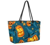 Grande borsa da spiaggia per donne, Halloween Magic Attributes Animals Travel Tote con tasche impermeabile borsa a tracolla, Multicolore 7, 14.5x20.8x5.5in/37x53x14cm