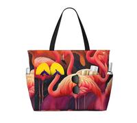 Grande borsa da spiaggia pieghevole da viaggio a tracolla con tasca per vacanze in piscina, Fenicottero rosa 1, Taglia unica