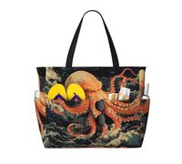 Grande borsa da spiaggia pieghevole da viaggio a tracolla con tasca per vacanze in piscina, Polpo oceano 3, Taglia unica