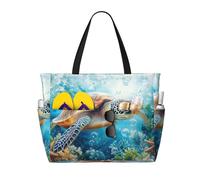 Grande borsa da spiaggia pieghevole da viaggio a tracolla con tasca per vacanze in piscina, Tartaruga Marina Stella Marina 3, Taglia unica