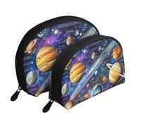 Grande borsa da toilette portatile di viaggio di Shell delle borse di trucco stampate dell'istruzione del sistema solare 2 pezzi, bianco, Taglia unica