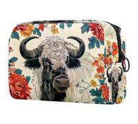 Grande borsa da trucco floreale con teste di yak, con cerniera, organizer da viaggio per cosmetici da donna, Multi, 18.5x7.5x13cm/7.3x3x5.1in, Art Deco