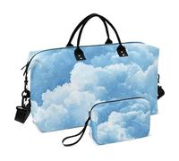 Grande borsa da viaggio a tracolla per il fine settimana con borsa da toilette per viaggio multifunzionale nuvola cielo blu