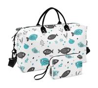 Grande Borsa Da Viaggio Cartoon Carino Nero Verde Pesce Spalla Weekender Pernottamento Borsa con Cinghia Regolabile per Escursionismo Grande Capacità bolsa para viajar