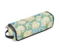 Grande borsa da viaggio con motivo floreale blu e bianco, tappetino resistente al calore, con cerniera, antipolvere, per piastra per capelli arricciacapelli, piastra per capelli piatta, organizer