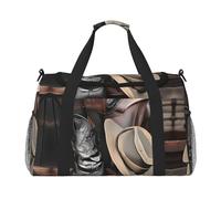 Grande borsa da viaggio da donna, impermeabile, con stampa di stivali western, cappello da cowboy, borsa da viaggio per sport, palestra