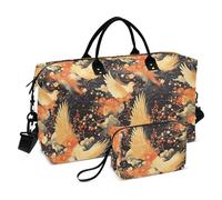 Grande borsa da viaggio da portare con sé durante la notte borsa da viaggio borsone sportivo con tracolla regolabile per viaggi di grande capacità, Uccello fiore arancione