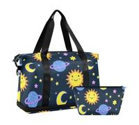 Grande borsa da viaggio per aeroporto borsa da palestra per viaggio Buine impermeabile, Falso Glitter cartone animato sole luna