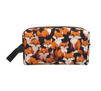 Grande borsa da viaggio per cosmetici riutilizzabile, kit da viaggio, con tante piccole volpi dei cartoni animati e custodia portaoggetti per articoli da toeletta, trucco e accessori