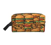 Grande borsa da viaggio per cosmetici riutilizzabile, kit da viaggio, tanti simpatici hamburger, custodia portaoggetti con stampa per articoli da toeletta, trucco e accessori