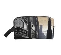 Grande borsa da viaggio per cosmetici riutilizzabile, kit da viaggio, una custodia per riporre articoli da toeletta, trucco e accessori con stampa di un mondo distopico