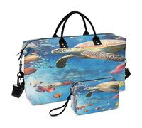 Grande borsa da viaggio per il fine settimana con tracolla regolabile per escursionismo pieghevole tartaruga cartone animato animali marini pesce mondo
