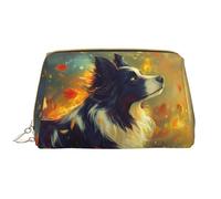 Grande borsa da viaggio per il trucco, borsa per cosmetici in pelle PVC con bordo autunnale e campagna, portatile, da donna, con cerniera, borsa per la cura della pelle, trousse per trucchi da donna