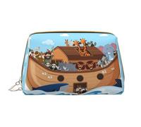 Grande borsa da viaggio per il trucco, con animali sull'arca di Noè, in pelle PVC, borsa per cosmetici da donna, con cerniera, portatile, per la cura della pelle