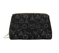 Grande borsa da viaggio per il trucco, con stampa matematica, in pelle PVC nera, borsa per cosmetici portatile da donna con cerniera, borsa per la cura della pelle, trousse per trucchi da donna