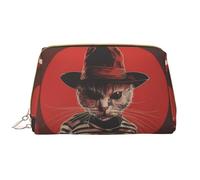 Grande borsa da viaggio per il trucco, in pelle PVC, con ritratto di gatto horror, borsa per cosmetici portatile da donna con cerniera, borsa per la cura della pelle, trousse per trucchi da donna