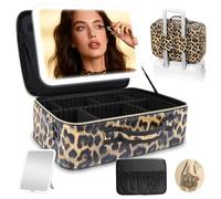 Grande borsa da viaggio per trucchi con specchio LED, custodia professionale per trucco da 38,1 cm con 3 modalità di colore, specchio illuminato dimmerabile, organizer per cosmetici con copertura in