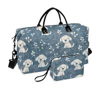 Grande Borsa da Viaggio Retro Stile Lento Cucciolo Denim Blu Tote Bag con Toiletry Bag per Escursionismo 2 Pz Set bolsa de gym para mujer